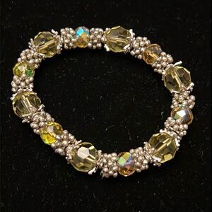 Yellow and silver bead stretch bracelet
